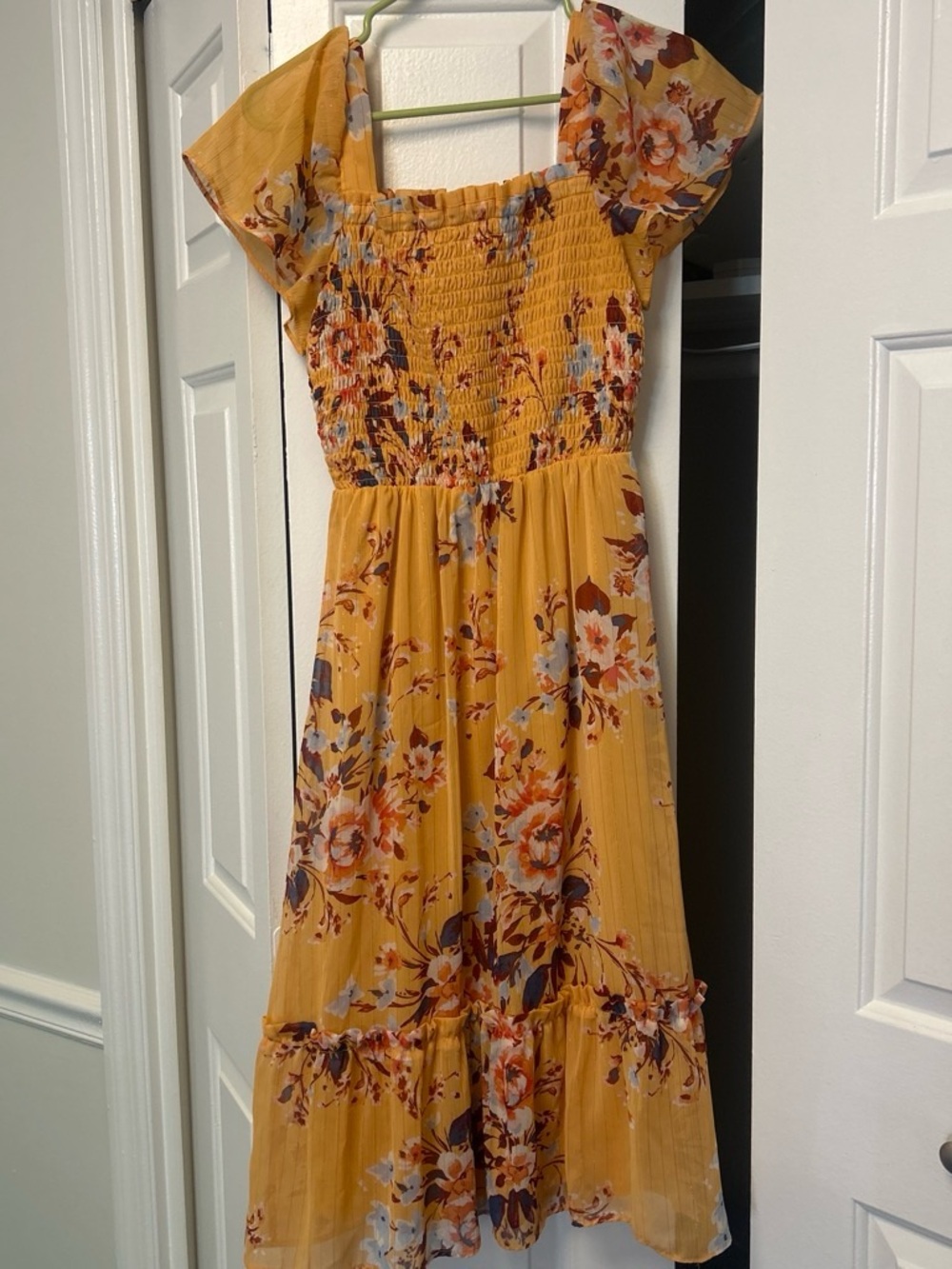 LC Lauren Conrad Mustard Yellow Floral Midi Dress